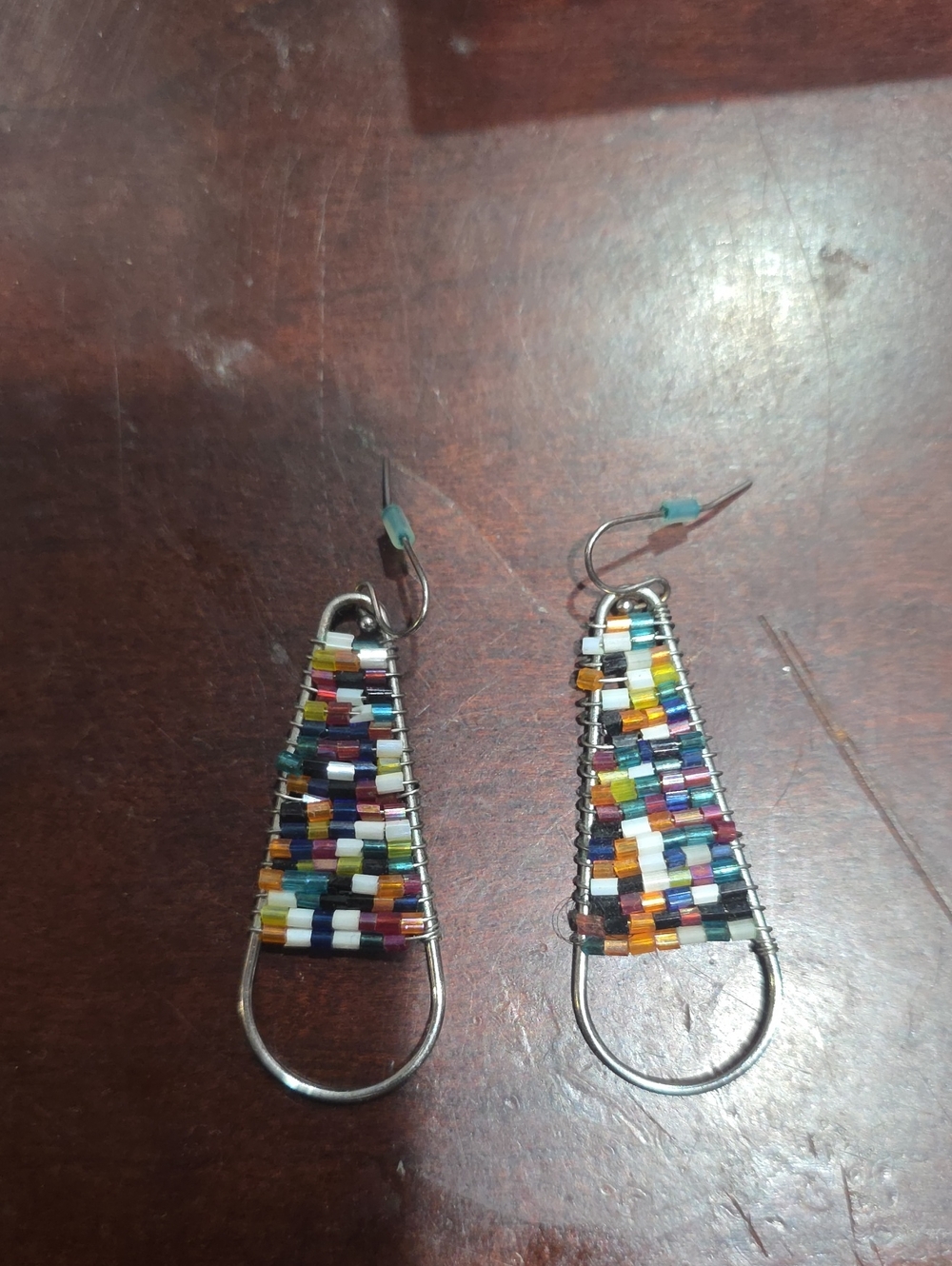 Handmade Multicolor Beaded Teardrop Earrings - Unbranded